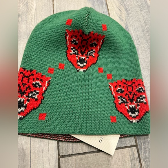 Gucci Green and Red Beanie Angry Cat Size Medium - Picture 6 of 7